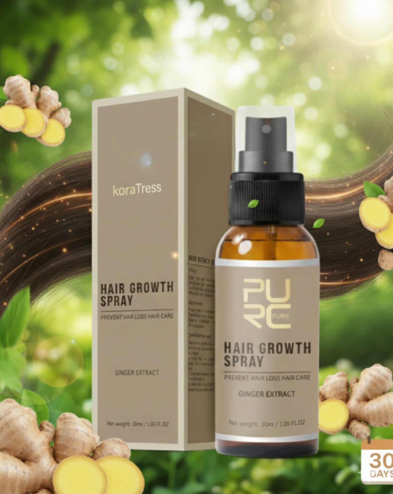 KoraTress Natural Hair Growth Spray - Ginger Root Strength formula