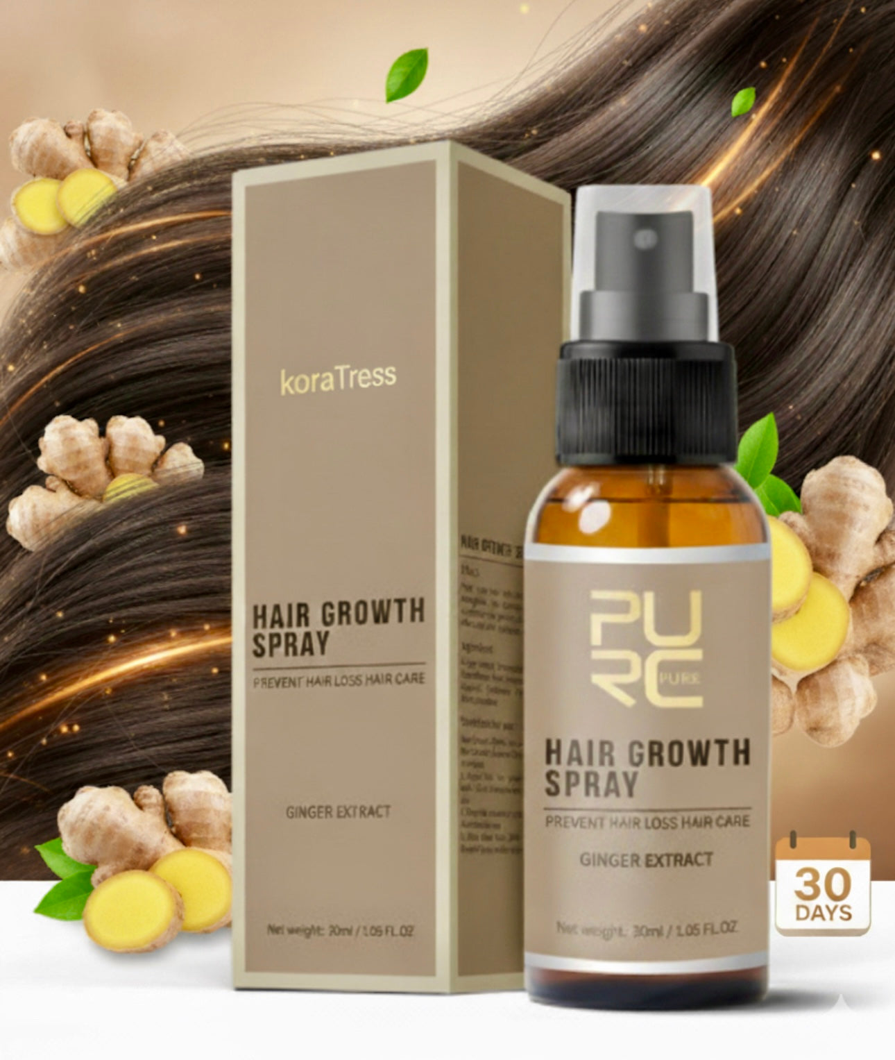 KoraTress Natural Hair Growth Spray - Ginger Root Strength formula
